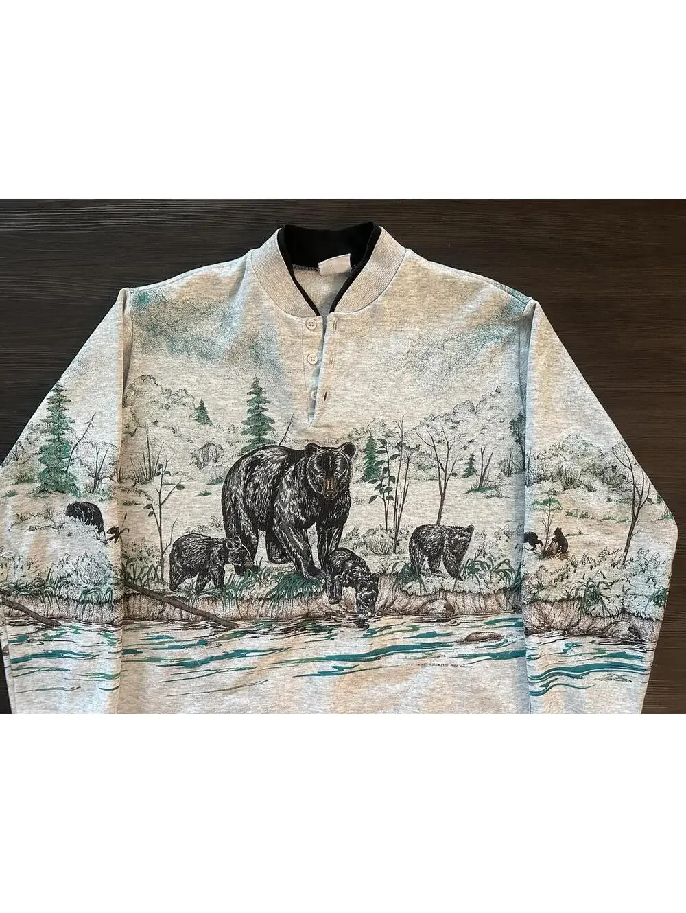 Vintage bear sweater forest river all over print L made in usa - Picture 1 of 7